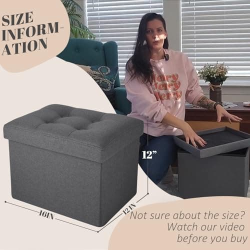 Docvania Ottoman Storage Ottoman Foot Rest Stool Foldable Bench with Storage Student Dormitory Bedroom and Entryway 16 X 12 X 12 - Thumbnail 2
