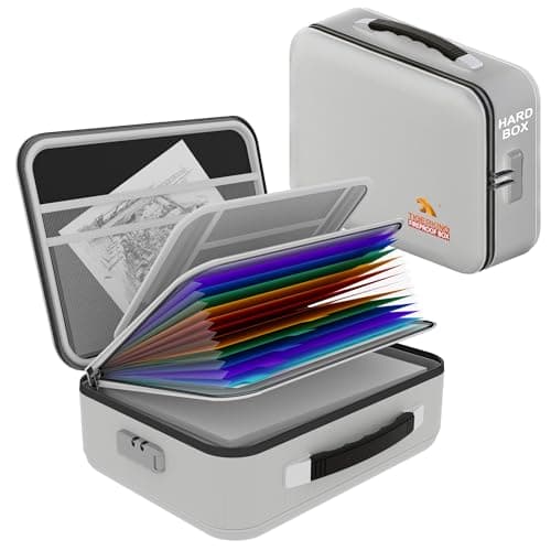 TIGERKING Fireproof Document Box Hard Shell, Fire Proof File Box for Documents with Combination Lock, File Safe Boxs Fireproof Waterproof with Handle, Durable Organizer for Home Office Storage - Grey