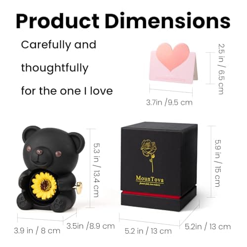 mountova Gifts for Women Birthday Mothers Day, Lucky Sunflower Bear with Necklace & Gift Box for Mom Daughter Sister, Anniversary Wedding Gift for Wife Girlfriend, Surprise Jewelry Box, Black - Thumbnail 5