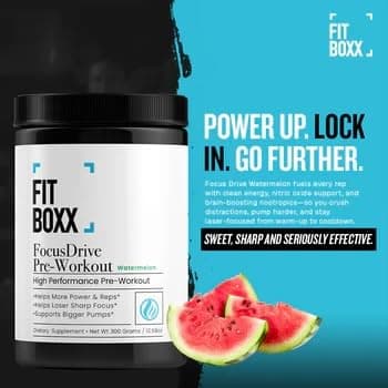 Fit Boxx FocusDrive Pre-Workout Powder – 150mg Caffeine, L-Arginine AKG, Dicreatine Malate, Beta-Alanine, Citrulline Malate, Electrolytes & Nootropics – Sugar-Free, 30 Servings- Watermelon - Thumbnail 4