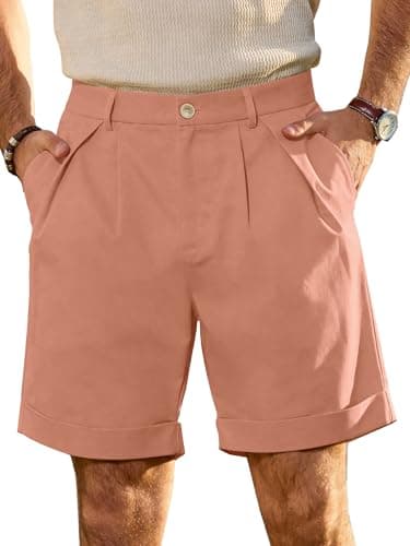 JEMLDL Men's Cotton Linen Shorts 7" Casual Pleated Summer Vacation Resort Beach Elastic Waist Tropical Vibrant Shorts with Pockets Flamingo Small - Image 1