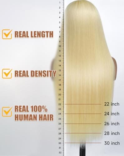 Stybee 24 Inch 613 13x6 Lace Front Wig Human Hair 200% Density Straight Blonde Wig Human Hair Pre-Plucked Natural Hairline Easy to Bleach and Dye No Bad Smell True Length Longer Lifespan - Thumbnail 3