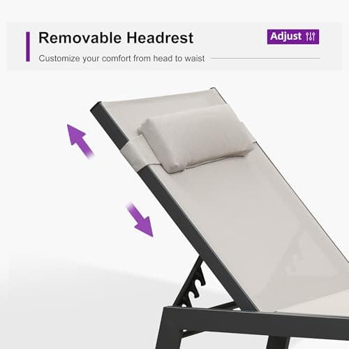 PURPLE LEAF Outdoor Lounge Chair Set of 3 Patio Chaise Pool Lounger Aluminum Frame with Side Table and Wheels for Outside Sunbathing Tanning Recliner Including Pillows Beige - Thumbnail 5