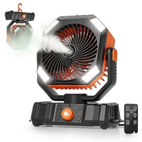 USONE Camping Fan Rechargeable with Light, Long-Lasting Battery Powered Misting Fan with Remote & Timer, Oscillating Portable Camping Tent Fan with Hook for Outdoor, Travel, Jobsite, Power Outage - Image 1
