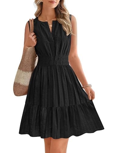 BTFBM Women Summer Dresses 2026 Casual Mini Dress Sleeveless V Neck Boho Beach Fashion Clothing A Line Dress Pockets(Black, Medium) - Image 1