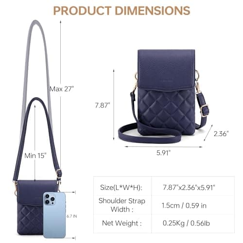Goinsound Small Crossbody Purse Quilted Crossbody Phone Purse with RFID Blocking Card Slots Navy Blue - Thumbnail 5