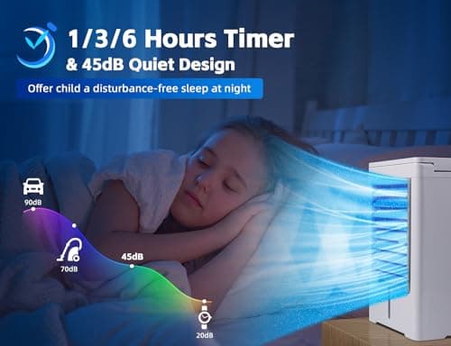 Portable Air Conditioners fan, Evaporative Air Cooler, USB Personal Mini Air Cooler with 3 Wind Speeds & 3 Timers Touch Screen Desktop Cooling Fan for for Home Room Camping Car Office - Thumbnail 5