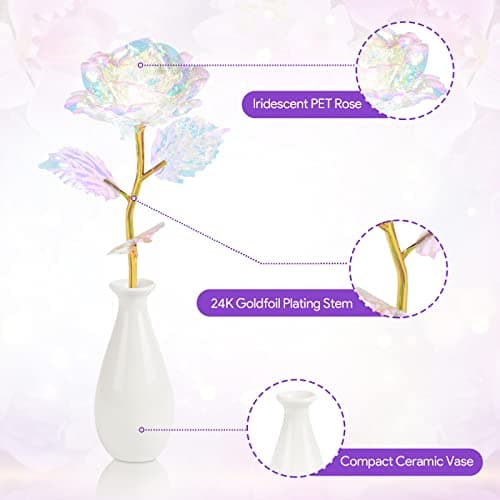 Mothers Day Mom Gifts for Women Grandma, Birthday Gifts for Women Girlfriend, Galaxy Rose Forever Flowers with Vase Base Eternal Crystal Roses Valentine Gifts for Grandma Wife Sister Daughter - Thumbnail 2