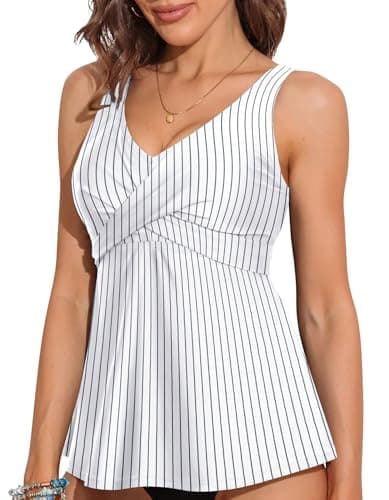 ANFILIA Womens Tankini Top Twist V Neck Bathing Suit Top Flowy Padded Swimsuit Top Swim Tank Top Only - Image 1