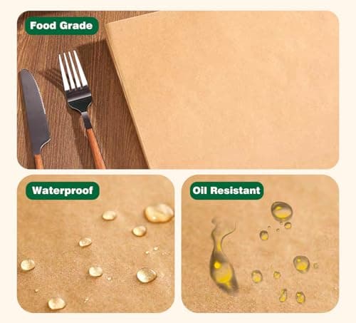 Yarmchahk 200pcs Unbleached Parchment Paper Sheets, 9x13In Precut Cooking Paper Liners for Baking Sheets, Air Fryer, Microwave, Grilling, Oven, Non-Stick,Non-Toxic, Oil Proof, Food Grade - Thumbnail 5