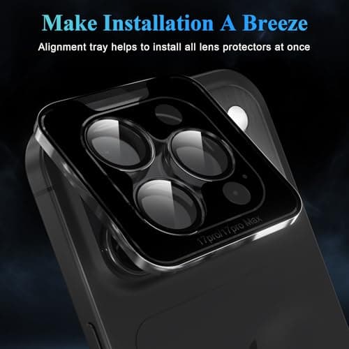 YWXTW Camera Lens Protector for iPhone 17 Pro/iPhone 17 Pro Max, [1 Step Installation Tray] Tempered Glass Screen Protector Metal Individual Camera Cover Accessories Case Friendly (Transparent-2Pack) - Thumbnail 5