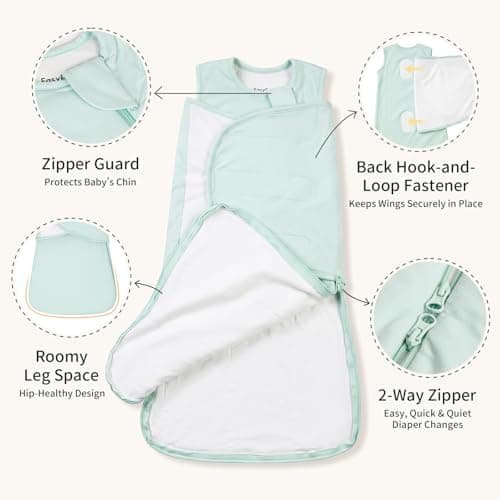 EasyFi Baby Sleep Sack Swaddle 1.0 TOG Rayon Made from Bamboo Infant Sleep Sack 3-6 Months, 4-Way Adjustable Transitional Swaddle with Removable Wings, 2-Way Zipper Unisex Wearable Blanket - Thumbnail 2