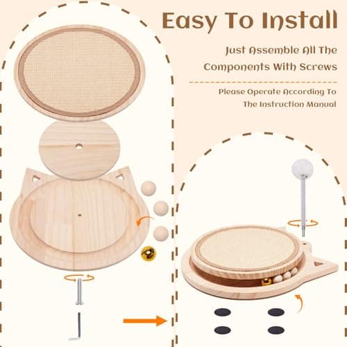 Natural Sisal Cat Scratcher, Round Cat Toys for Indoor Cats Interactive Toys with Ball Track Spring Ball, Kitten Toys for Chasing Hunting Mental Physical Exercise Puzzle - Thumbnail 5