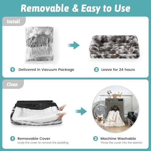 Faux Fur Orthopedic Dog Bed, Dog Bed for Large Size, Supportive Foam Pet Sofa with Waterproof Lining Cover, Washable U-Shaped Pet Couch with Anti-Slip Bottom, Tie-dye Grey L 36x27x6.5 inch - Thumbnail 6