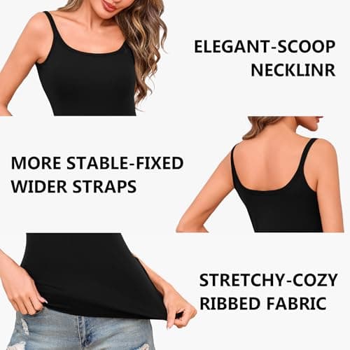 Totatuit Women Sexy Scoop Neck Camisole Ribbed Tank Top for Woman Workout Fitted Work Layering Tops for Casual Business Basic Undershirts Summer Beachwear Black X-Large - Thumbnail 6