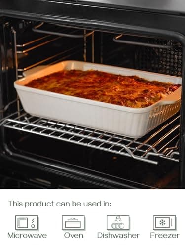 DOWAN Casserole Dish, 9x13 Ceramic Baking Dish, Large Lasagna Pan Deep for Oven, 4.2 Quarts Baking Pan with Handles, Oven Safe and Durable Bakeware for Lasagna, Home Decor, Wedding Gift, Soft White - Thumbnail 6