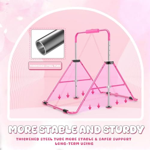 Safly Fun Foldable Gymnastics Bar for Kids, Adjustable 35"-51", Sturdy 148 lbs Capacity, Easy-to-Assemble, Gymnastics Equipment for Kids for Indoor/Outdoor Training - Thumbnail 4