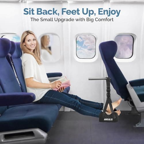 1 Pack No-Collapse Airplane Foot Hammock–Adjustable Foot Hammock for Plane Travel with Thick Bamboo Base, Lightweight Travel Footrest for Office, Flights(Black) - Thumbnail 2