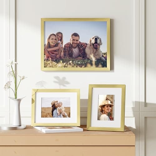 decorUhome 8x10 Picture Frame Set of 10, Display Photos 5x7 with Mat or 8x10 Unmatted for Picture Frames Collage Wall Decor, Gold - Thumbnail 6