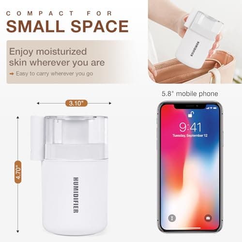 Portable Mini Humidifier, 180ml USB Cool Mist Small Humidifiers for Bedroom, Personal Desktop Humidification for Car Office Travel & Indoor Plants(White) - Thumbnail 4