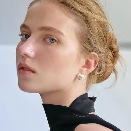 CUFELMU Brushed Silver Heart Huggie Earrings for Women with Bow Design, Matte Finish Hoop Earrings, Romantic Jewelry Gift - Thumbnail 3