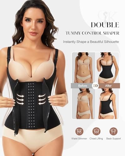 GYDEK Waist Trainer Vest for Women, Neoprene Tummy Control Shapewear with Adjustable Straps, Sauna Zipper Corset Body Shaper for Workout, Waist Slimmer & Back Support Shapewear Black - Thumbnail 3