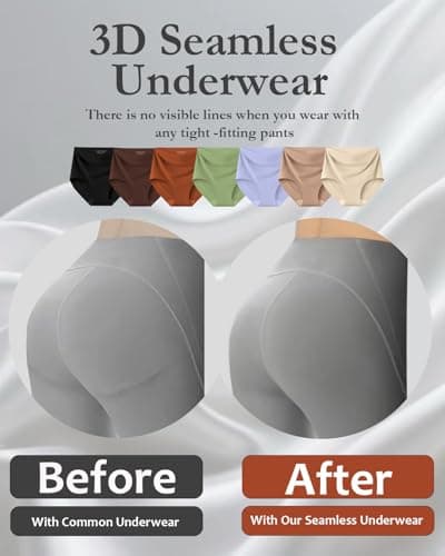 Ailongcity Womens Underwear High Waist Tagless 7 Pack Panties Seamless Full Coverage Briefs Silky Stretch (US, Alpha, Small, Regular, Regular, Orange/Marron/Nude/Green/Coffee brown/Purple/Black) - Thumbnail 2
