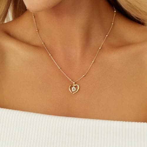 Cicy Bell Womens Heart Initial Necklace for Women 18k Gold Plated Cubic Zirconia Dainty Letter Pendant Necklace 17.7'' with 9'' Extender - Thumbnail 5