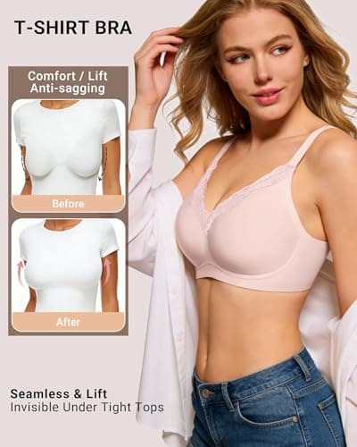 HORISUN Comfortable Seamless Full Coverage Bra for Women Wireless Bras with Soft Support Regular and Plus Size (Pink 38B) - Thumbnail 4