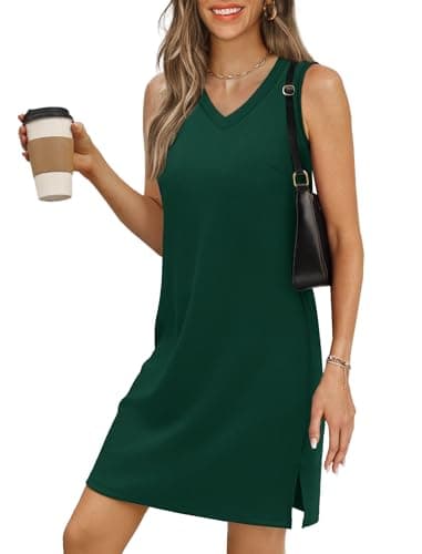 BKRIVE V-Neck Summer Casual Beach Dresses for Women 2026 Vacation Women's Sleeveless Sundress with Split Dark Green - Image 1