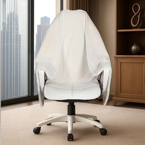 Cozy Bliss Office Chair Blanket, Faux Fur Office Blanket – Work from Home Gifts & Practical Gifts for Cold People, Stay Warm with Chair Wrap Attaches, Cream White - Image 1