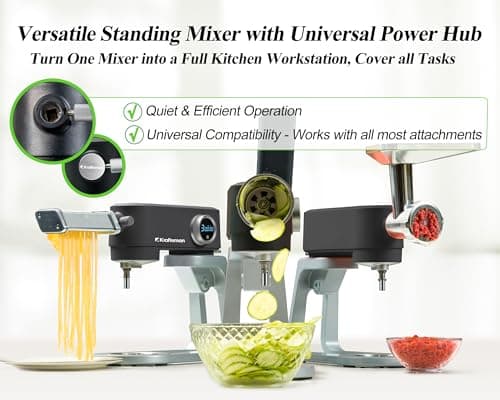 Kraftsman All Metal Stand Mixer 5.3 Quart with 4 Stainless Steel Attachments, Heavy Duty Dough Mixer with DC Motor, Lower Noise, Verstile Mixer with Power Hub, 8-Speed & Timer (Black) - Thumbnail 5