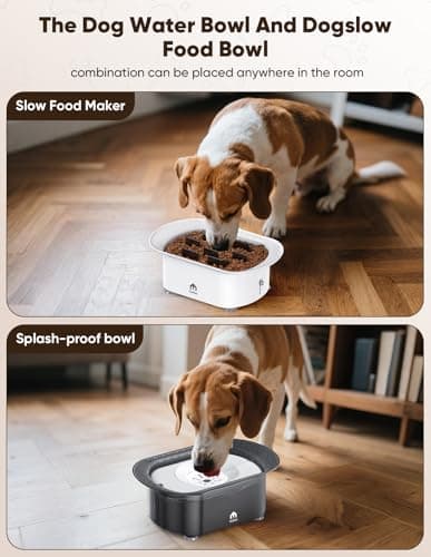 Dog Water Bowl,No Spill Water Bowl for Dogs Reduce Refill & 2-6 Cups Slow Feeder Dog Bowls 2Pieces,Anti Splash No Mess Dispenserl,Anti-Choking Puzzle Food Bowls(with Suction Cup Foot Pad) - Thumbnail 2