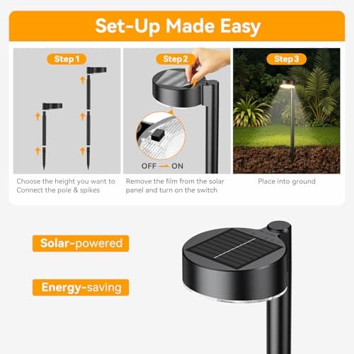 Ahaorigin 8 Pack Solar Pathway Lights Outdoor, 12 Brighter LEDs Solar Lights Outdoor Waterproof, Up to 12 Hrs Modern Path Light for Yard Garden Walkway Driveway Lawn, Warm White - Thumbnail 6