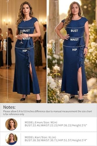 Lesuxa Long Formal Dresses for Women,Split Bodycon Sequin Evening Dress for Wedding Guest (US, Alpha, Medium, Regular, Regular, Black*Blue) - Thumbnail 5