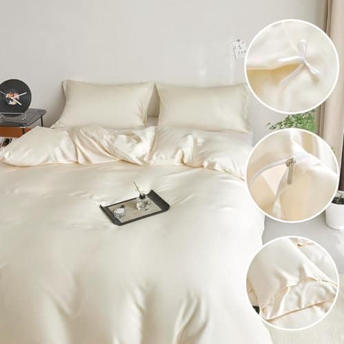 DCSKY Twin Size Duvet Cover Set 2-Piece - 100% Lyocell Tencel Bedding Set, Silky Smooth & Hypoallergenic, Temperature Regulating for Hot Sleepers (Beige, 68x90 Inches) - Thumbnail 5