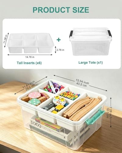 EOENVIVS Clear Stackable Storage Organizer Box with Dividers, Multi-Functional Container for Building Blocks, Toys, Crafts and Tools - Thumbnail 2