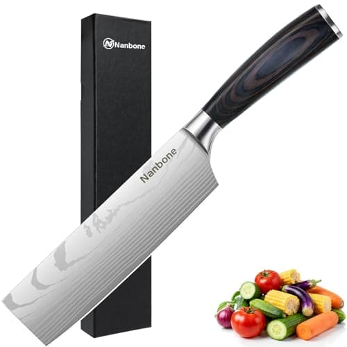 Nanbone Nakiri Knife 7 Inch Sharp Meat Cleaver and Vegetable Kitchen Knife Damascus Asian Chef Knife for Home and Kitchen with Ergonomic Handle High Carbon Stainless Steel knife Chef Cooking Gift - Image 1