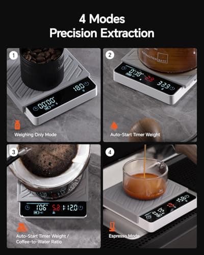 MUVNA Digital Mini Coffee Scale with Timer - Mini Espresso Scale with Flow Rate Indicator & Brew Ratio, 4 Smart Modes Rechargeable 2kg/0.1g Precision Scale for Pour Over, Kitchen, Matcha, White - Thumbnail 5