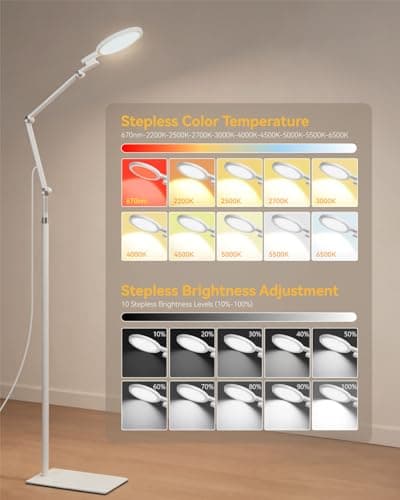 Sun Lamp 12000 Lux Full Spectrum Daylight Therapy Floor Lamp with 670nm Red Light Therapy and Monitor Mount 6-in-1 Modes 9 Color Temperatures 10 Brightness Magnetic Remote 43-68.5 Adjustable UV-Free - Thumbnail 5