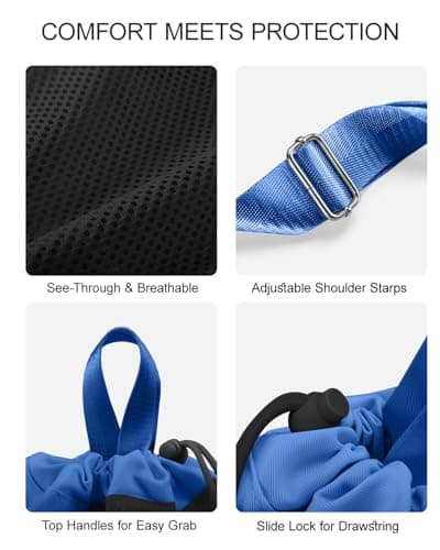BAVELOE Swim Bag with Wet Pocket, Mesh Drawstring Backpack for Beach, Swimming, Snorkeling, Pool, Gym for Women Men (Blue) - Thumbnail 5