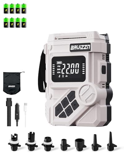 BAVIZZN 59.2Wh 22PSI Rechargeable SUP Pump, Dual Stage Electric Paddle Board Pump with Auto-Off LCD, 12V Car/Type-C Input, Battery Powered Inflator for Kayak Boat Inflatables - Image 1