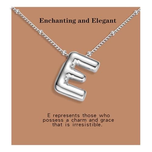 BOLAGTIER Bubble Letter Necklace Gold Plated Balloon Initial Chunky Bubble Alphabet Pendant Necklace Trendy Jewelry Gift for Women (E, Silver) - Image 1