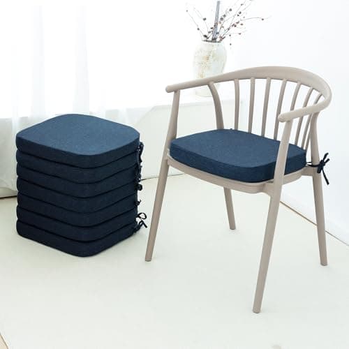 C-Hopetree Indoor Outdoor Dining Chair Cushions with Ties, Seat Pads for Kitchen with Washable Cover and Non-Slip Bottom, High-Resilient Foam, Waterproof, 17" x 16" x 2", Navy Blue, Set of 8 - Image 1