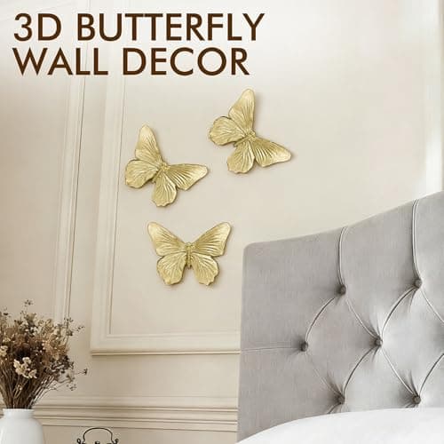 GUSFREUD 3D Butterfly Wall Decor Set – Resin Wall Decorations for Living Room, Bedroom, Garden, Yard, Outdoor and Gallery Walls - Antique Gold - Set of 3 - Thumbnail 2