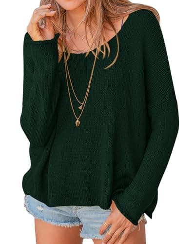 PRETTYGARDEN Women's Oversized Sweaters 2026 Casual Long Sleeve Scoop Neck Pullover Tops Loose Cozy Knit Spring Outfits(Dark Green,X-Large) - Image 1