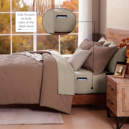 Geniospin Twin Comforter Set - 5 Pieces Brown Textured Bed in Bag, Twin Bedding Sets with Comforter, Sheets, Pillowcases & Shams, All Season Brown Bedding - Thumbnail 4