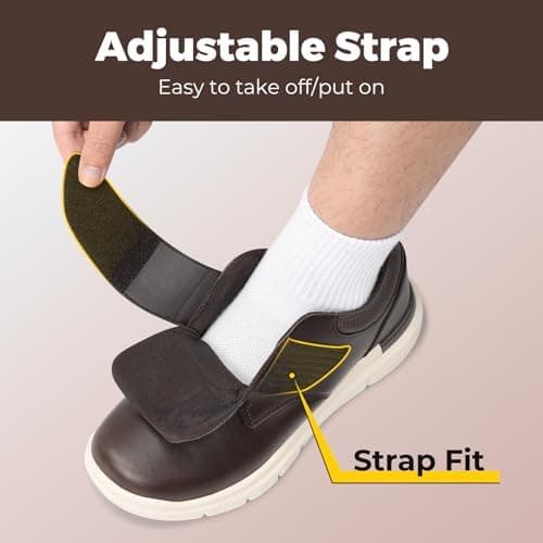 FitVille Diabetic Shoes for Men Extra Wide Comfortable Leather Walking Shoes Hook & Loop Orthopedic Dress Sneakers for Edema and Swollen Feet (Wide 9, Dark Brown) - Thumbnail 3