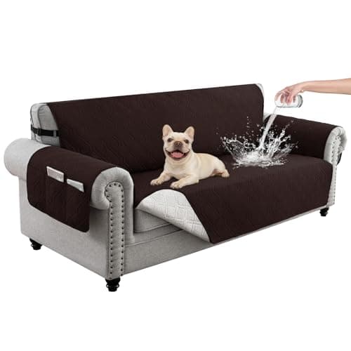 Eusalioy 100% Waterproof Couch Cover for Dogs, Anti-Slip Washable Sofa Cover with Elastic Straps & Side Pockets, Quilted Furniture Protector for Kids & Pets (3 Cushion 68", Chocolate)