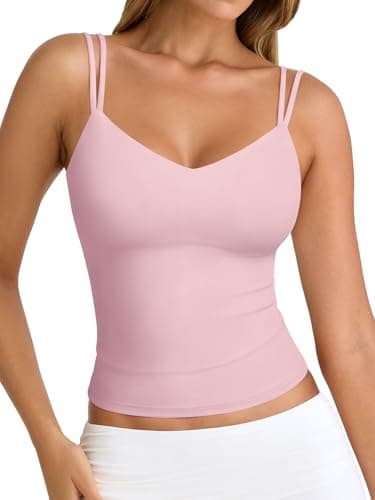 PINKMSTYLE Womens V Neck Tank Top Slimming Double Shoulder Straps Cami Tops Double Lined Sleeveless Date Night Tops Clothing Pink Medium - Thumbnail 4